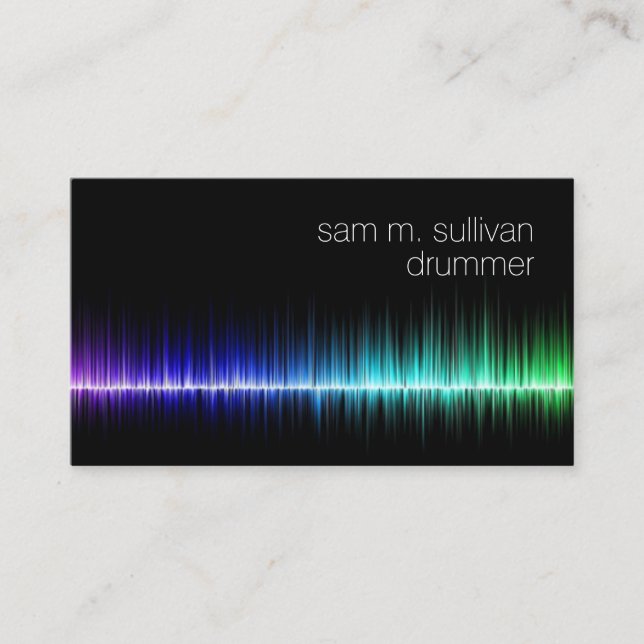 Drummer Colourful Sound Wave Musician Business Card (Front)