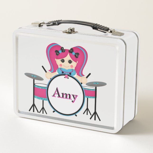 Drummer Doll Girl Metal Lunchbox (Front)