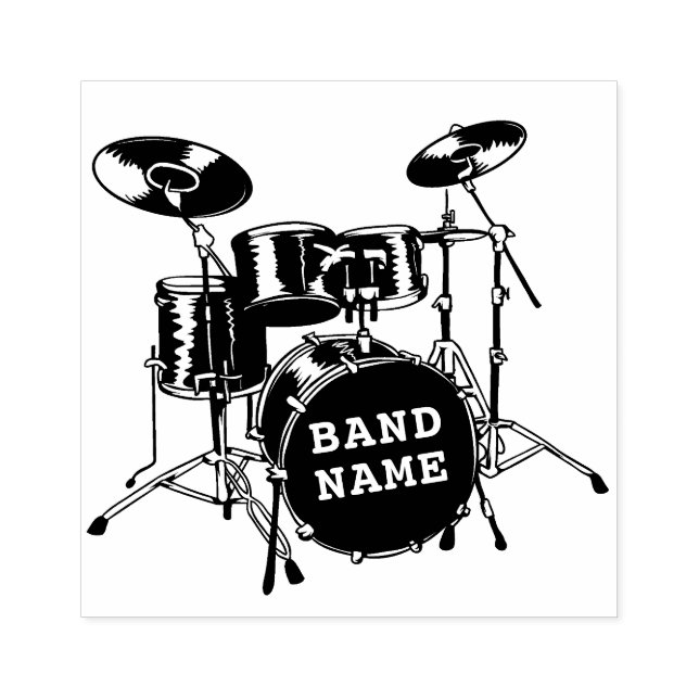 Drummer Drum Kit Personalised Band Name Wooden Rubber Stamp (Imprint)