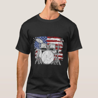 Drummer Drum Set Drums USA Flag American 4th Of Ju T-Shirt