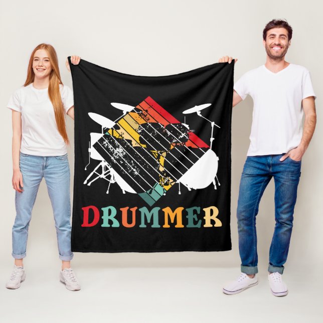 Drummer Drum Set Vintage Retro Gift Fleece Blanket (In Situ)