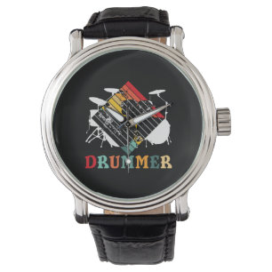 Drummer Drum Set Vintage Retro Gift Watch