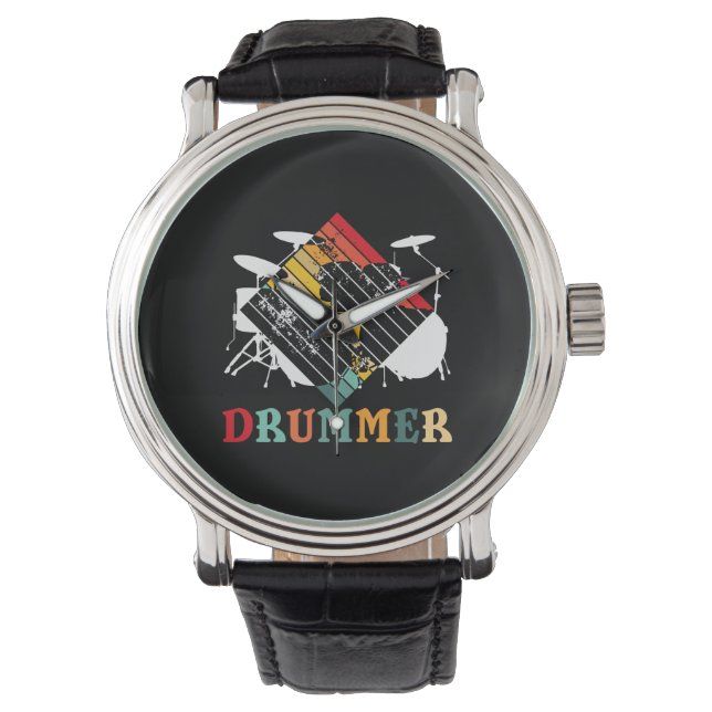 Drummer Drum Set Vintage Retro Gift Watch (Front)
