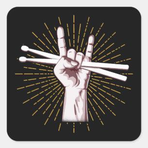 Drummer Drum Sticks Hand Rock Square Sticker