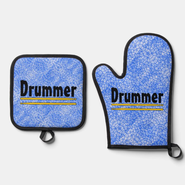 Drummer Drum Sticks  Oven Mitt & Pot Holder Set (Front)