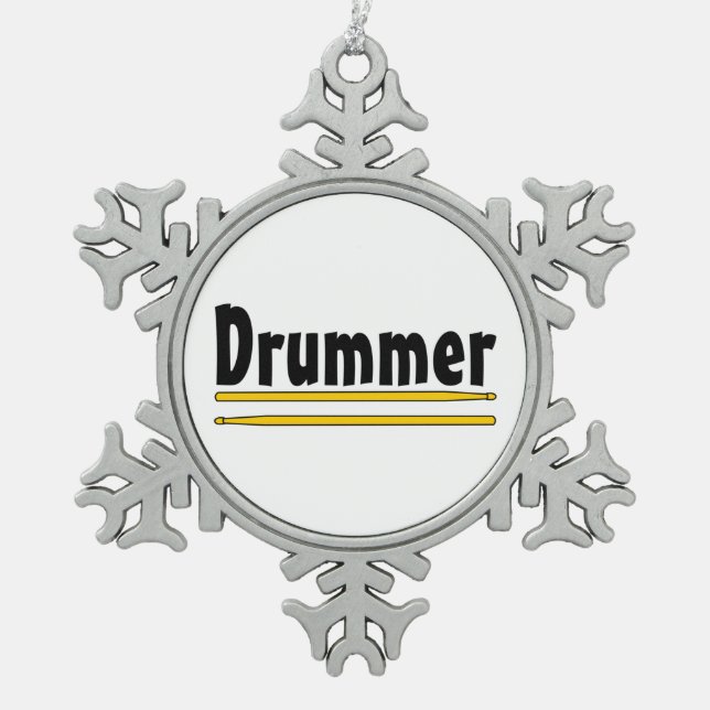 Drummer Drum Sticks  Snowflake Pewter Christmas Ornament (Front)
