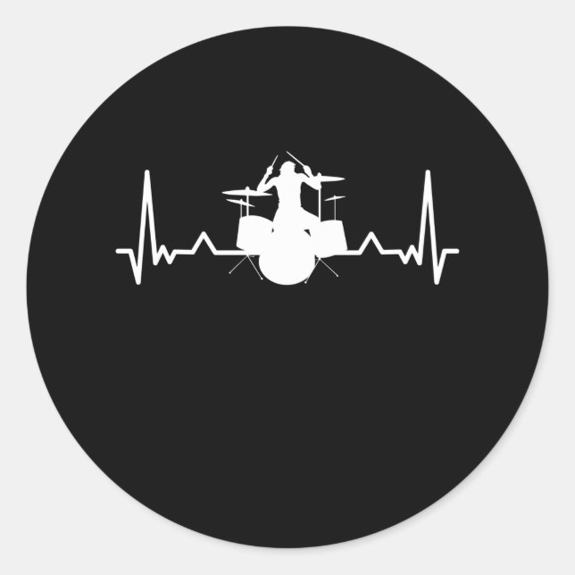 Drummer Drumming Heartbeat Funny Gift Classic Round Sticker (Front)