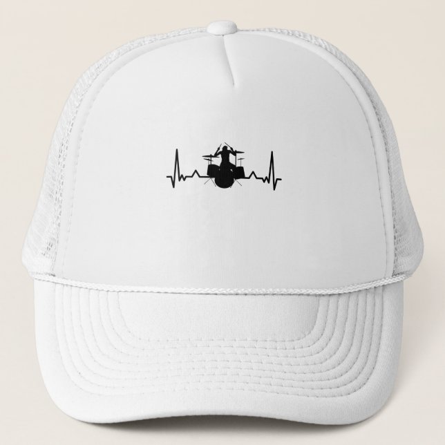 Drummer Drumming Heartbeat Funny Gifts Trucker Hat (Front)