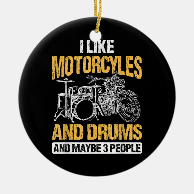 Drummer Drumming I Like Motorcycles And Drums Ceramic Tree Decoration (Front)