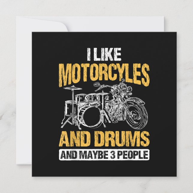 Drummer Drumming I Like Motorcycles And Drums Invitation (Front)