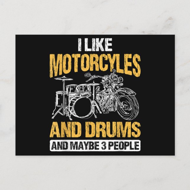 Drummer Drumming I Like Motorcycles And Drums Postcard (Front)