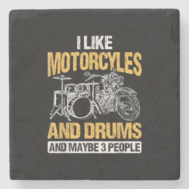 Drummer Drumming I Like Motorcycles And Drums Stone Coaster (Front)