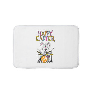 Drummer Easter Bunny Playing Drums Bath Mat