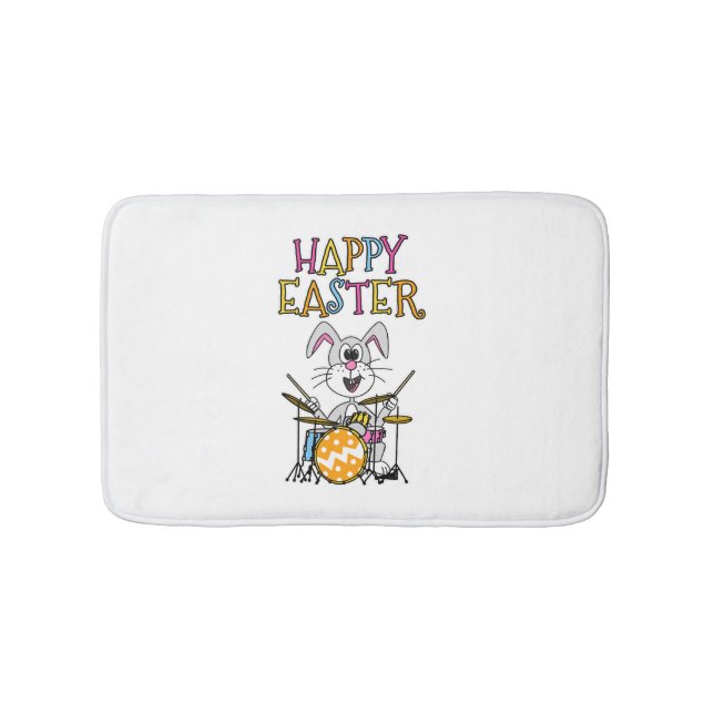 Drummer Easter Bunny Playing Drums Bath Mat (Front)