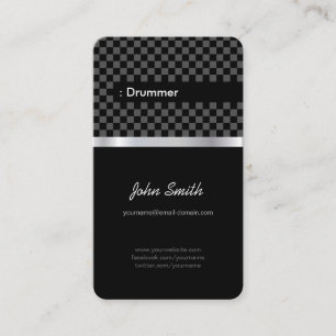 Drummer - Elegant Black Chequered Business Card