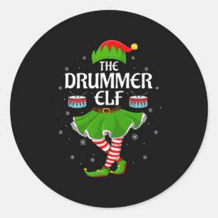 Drummer Elf Christmas Family Girls Women Elf Squad Classic Round Sticker