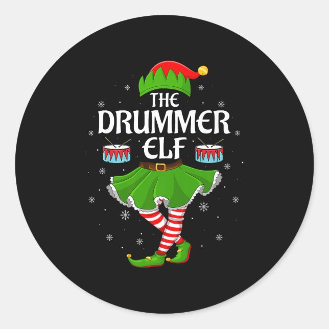 Drummer Elf Christmas Family Girls Women Elf Squad Classic Round Sticker (Front)