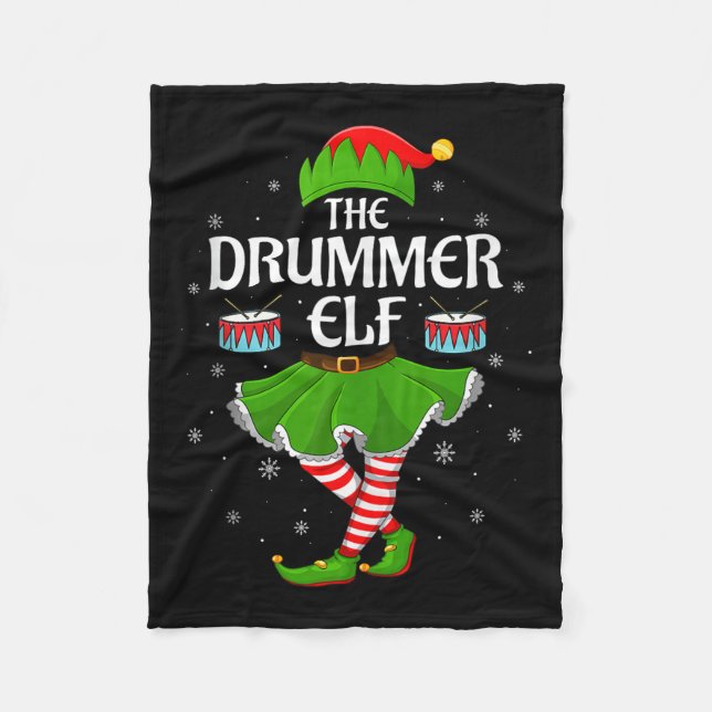 Drummer Elf Christmas Family Girls Women Elf Squad Fleece Blanket (Front)