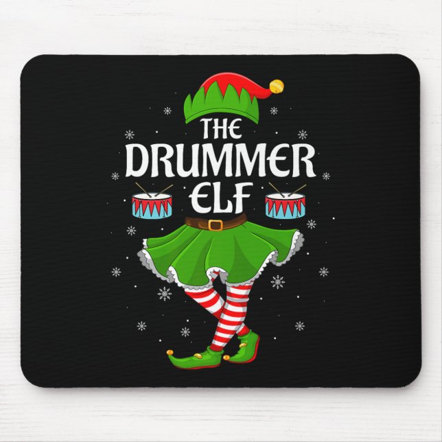 Drummer Elf Christmas Family Girls Women Elf Squad Mouse Mat (Front)