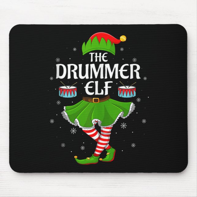 Drummer Elf Christmas Family Girls Women Elf Squad Mouse Mat (Front)