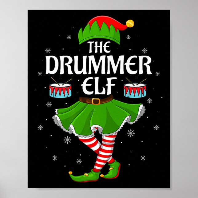 Drummer Elf Christmas Family Girls Women Elf Squad Poster (Front)
