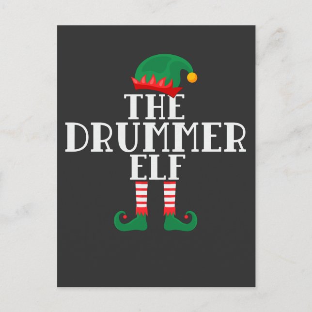 Drummer Elf Funny Christmas Drum Design Postcard (Front)