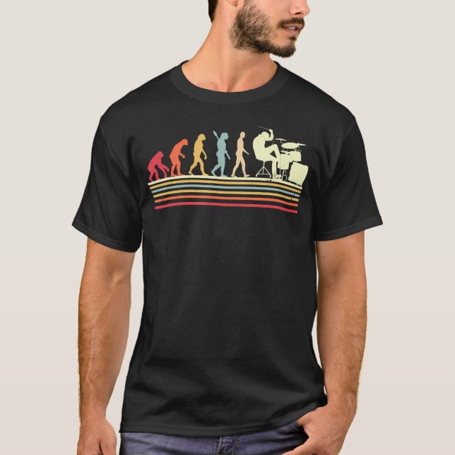 Drummer Evolution Art Retro Cool Drum Set Player D T-Shirt (Front)