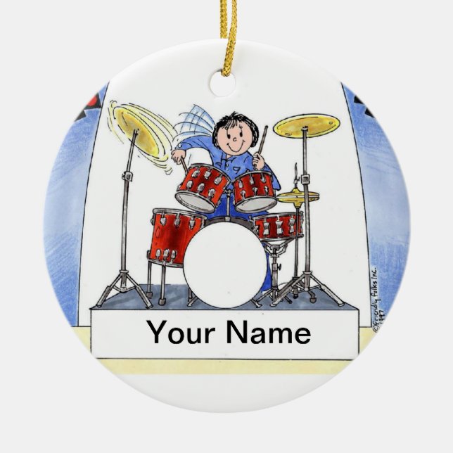 Drummer - female ceramic tree decoration (Front)