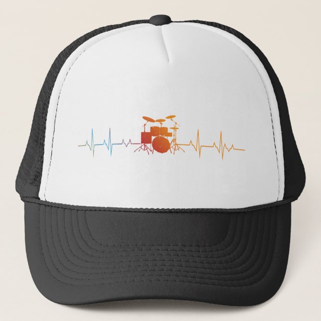  Drummer Gift Heartbeat Musical Instrument Drums  Trucker Hat (Front)