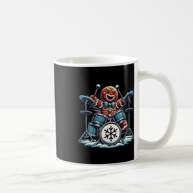 Drummer Gingerbread Playing Drums Funny Christmas  Coffee Mug (Right)
