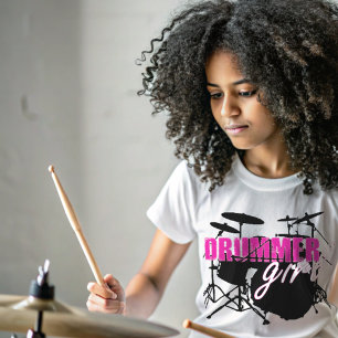 Drummer Girl Cute Purple and Black Illustrated T-Shirt