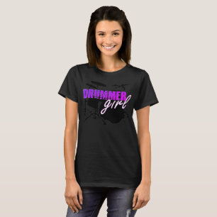 Drummer Girl Cute Purple and White Text T-Shirt