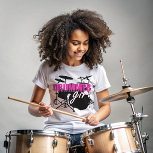 Drummer Girl Cute Purple and White Text T-Shirt