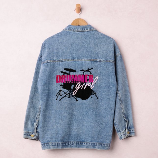 Drummer girl Cute Purple Black and Illustration Denim Jacket (Hangar)