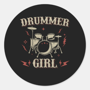 Drummer Girl   Drums Drumming Classic Round Sticker