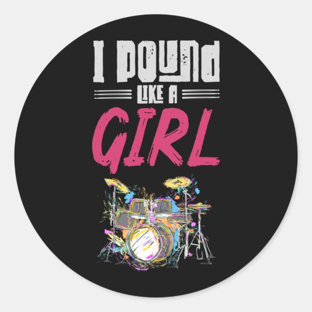 Drummer Girl Drumset Female Drum Music Lover Classic Round Sticker (Front)