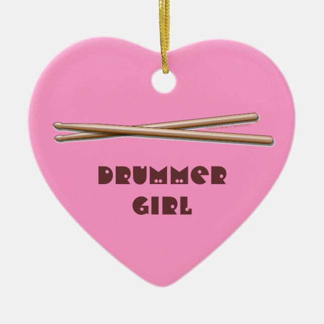 Drummer Girl Drumsticks Customisable Pink Ornament (Front)