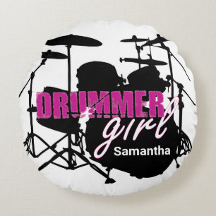 Drummer Girl First Name Grunge Purple with Text Ro Round Cushion
