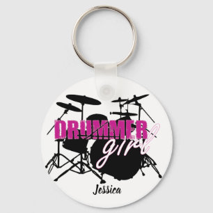 Drummer Girl First Name Purple Black Grunge Text Key Ring