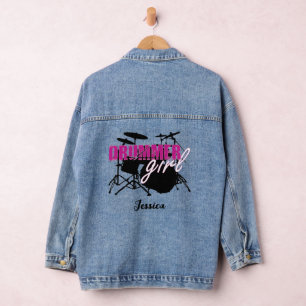 Drummer girl First Name Purple Black Illustration  Denim Jacket
