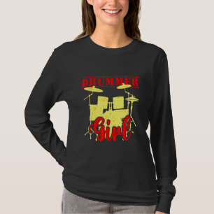 Drummer Girl Musical Drumsticks Drums Band Drummin T-Shirt