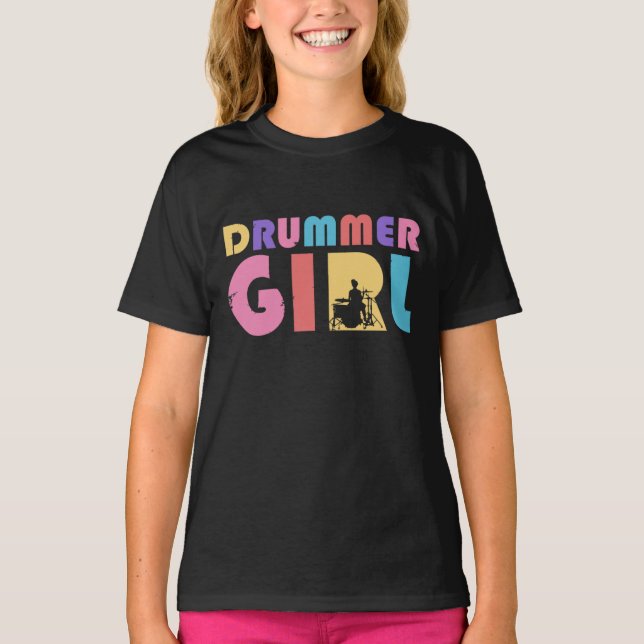 Drummer Girl Retro Vintage T-Shirt (Front)