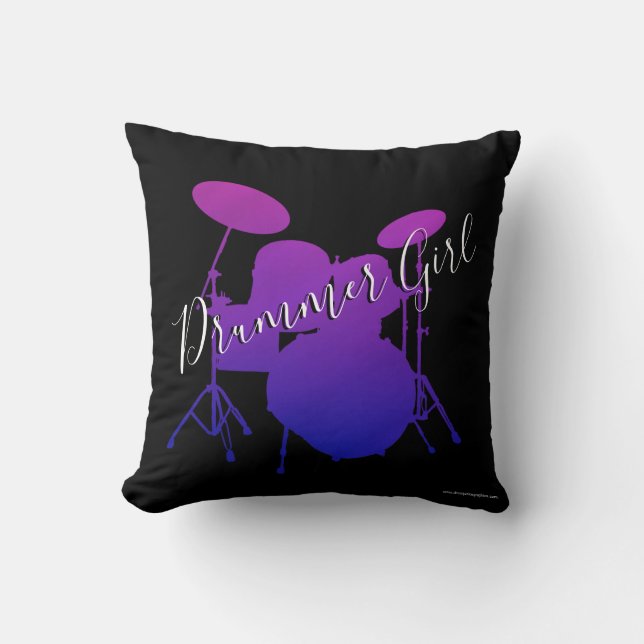 Drummer Girl Rock & Roll Drum Kit Drumming Cushion (Front)