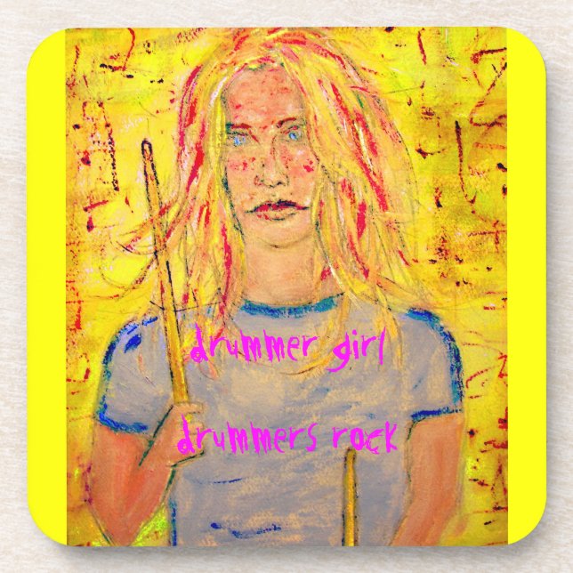 drummer girl slogans art coaster (Front)