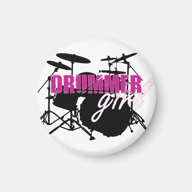 Drummer Girl with Fun Purple and Black Grunge Text Magnet (Front)