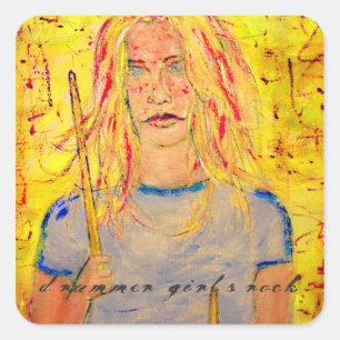 drummer girls rock square sticker