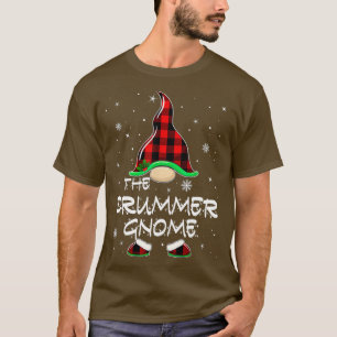 Drummer Gnome Buffalo Plaid Matching Family Christ T-Shirt