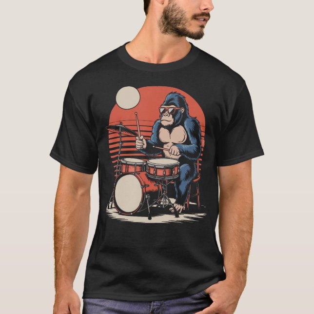 Drummer Gorilla Playing Drums Cool Design For Men  T-Shirt (Front)