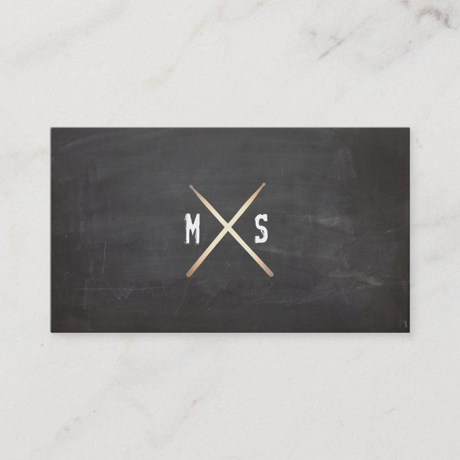 Drummer Grunge and Gold Drumsticks Black Business Card (Front)