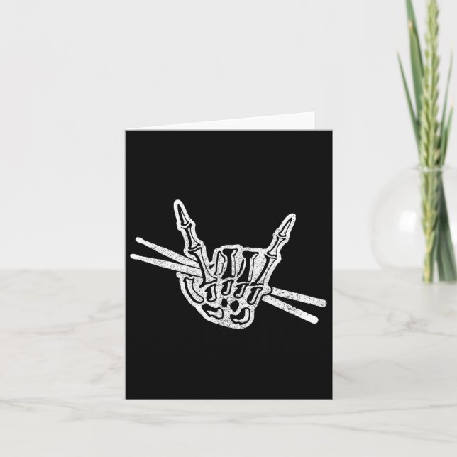 Drummer Halloween Skeleton Hand Rock And Roll Drum Card (Front)